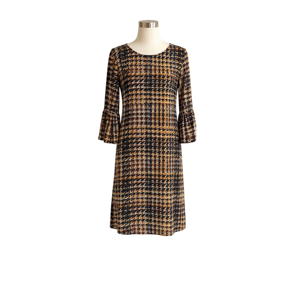 NWT London Style Collection Houndstooth Bell Sleeve Shift Dress Size 10